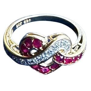 14K Gold Natural Ruby Diamond Heart Knot Ring Size 7 585 3.09g Sizable